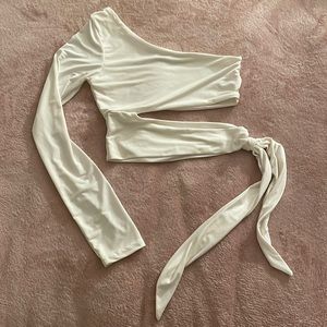 One Shoulder Tie Waist Crop Top
